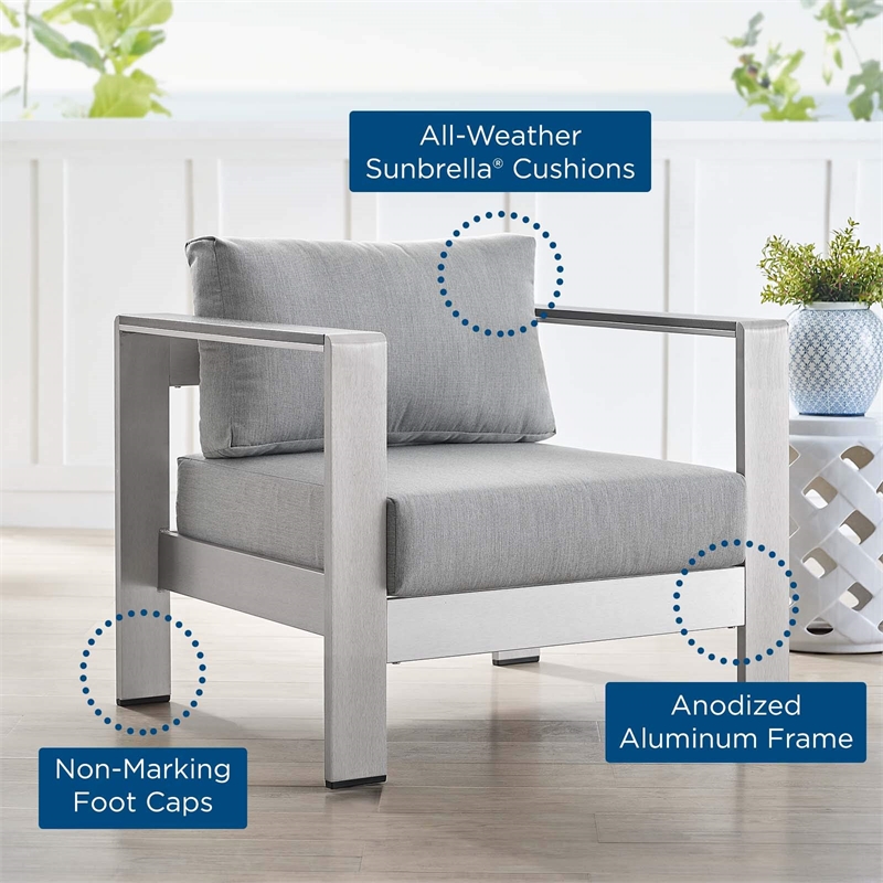 Afuera Living Fabric Aluminum Outdoor Patio Armchair in Silver Gray