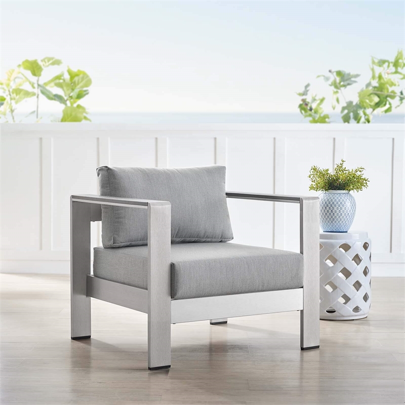 Afuera Living Fabric Aluminum Outdoor Patio Armchair in Silver Gray
