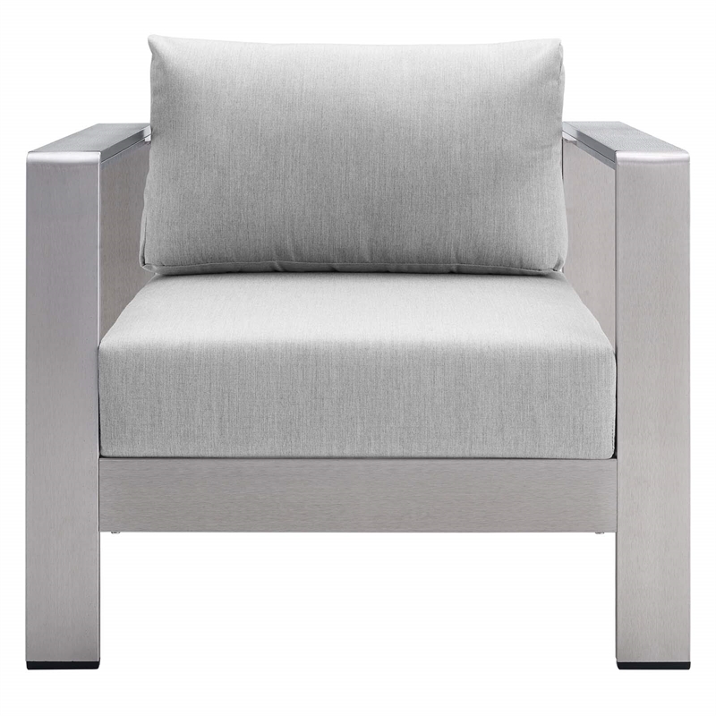 Afuera Living Fabric Aluminum Outdoor Patio Armchair in Silver Gray