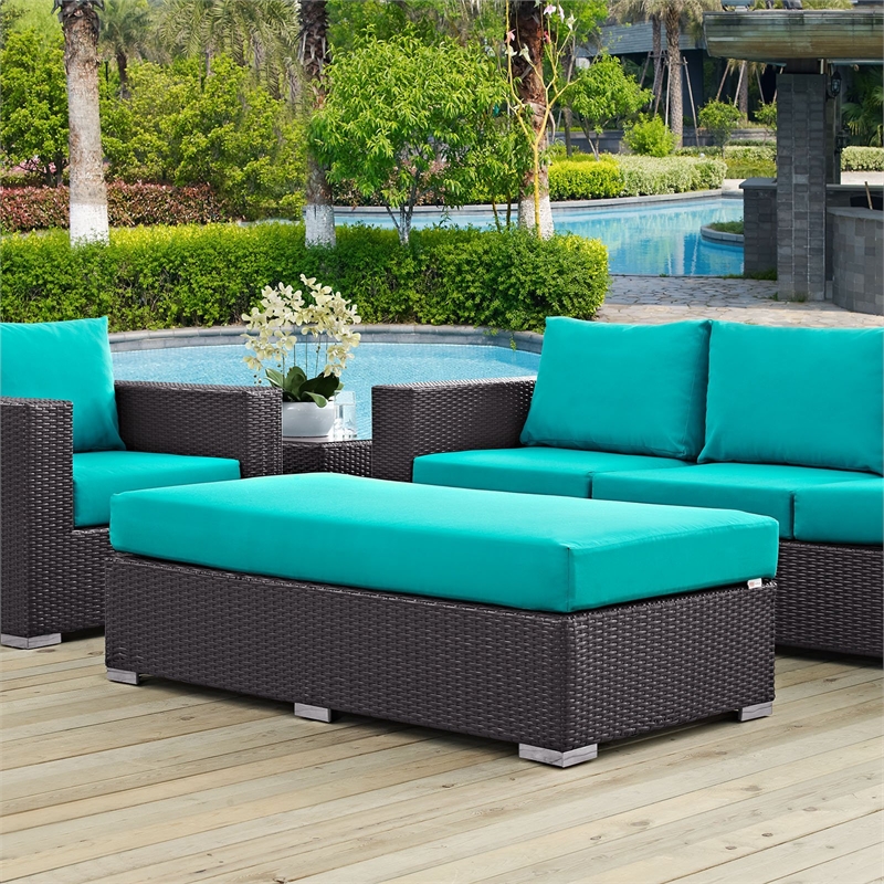 Afuera Living Rectangle Fabric Rattan Patio Ottoman in Espresso / Mocha