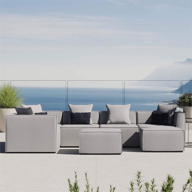 Afuera Living 7-Piece Patio Fabric Upholstered Sectional Sofa in Gray