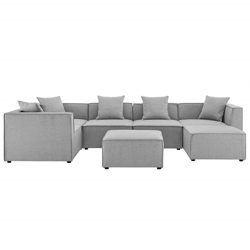 Afuera Living 7-Piece Patio Fabric Upholstered Sectional Sofa in Gray