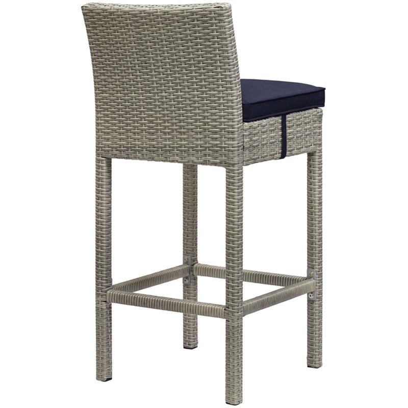 Afuera Living Rattan Outdoor Bar Stool in Light Gray and Navy (Set of 2)