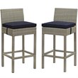Afuera Living Rattan Outdoor Bar Stool in Light Gray and Navy (Set of 2)