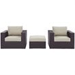 Afuera Living 3-Piece Aluminum and Rattan Patio Sofa Set in Beige / Espresso
