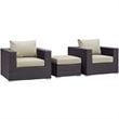 Afuera Living 3-Piece Aluminum and Rattan Patio Sofa Set in Beige / Espresso