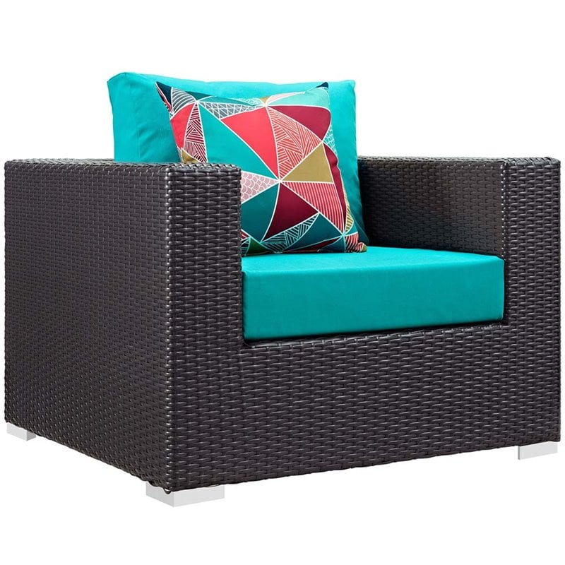 Afuera Living 3-Piece Rattan Aluminum Patio Sofa Set in Espresso / Turquoise