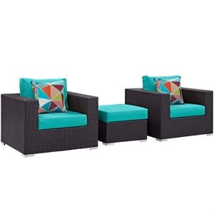 Afuera Living 3-Piece Rattan Aluminum Patio Sofa Set in Espresso / Turquoise