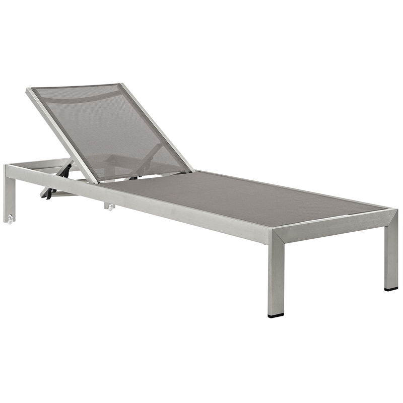 Afuera Living Fabric and Aluminum Outdoor Patio Sun Lounger in Silver / Gray