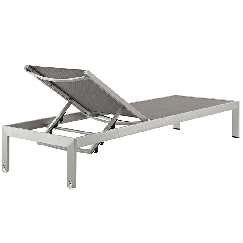 Afuera Living Fabric and Aluminum Outdoor Patio Sun Lounger in Silver / Gray