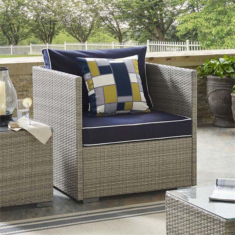 Afuera Living Contemporary Patio Arm Chair in Light Gray and Navy