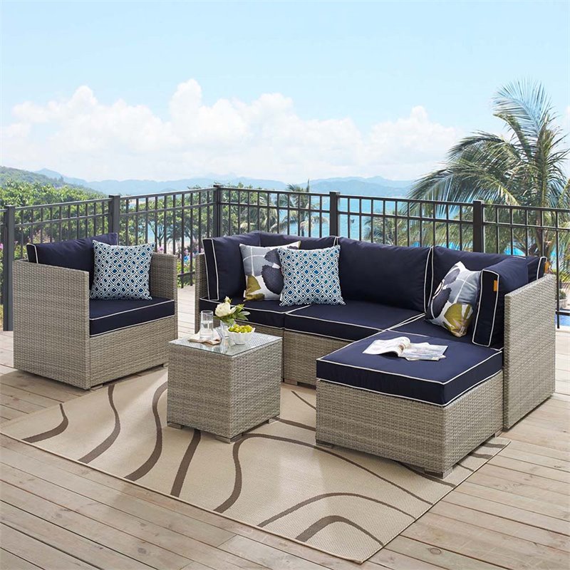 Afuera Living Contemporary Patio Arm Chair in Light Gray and Navy