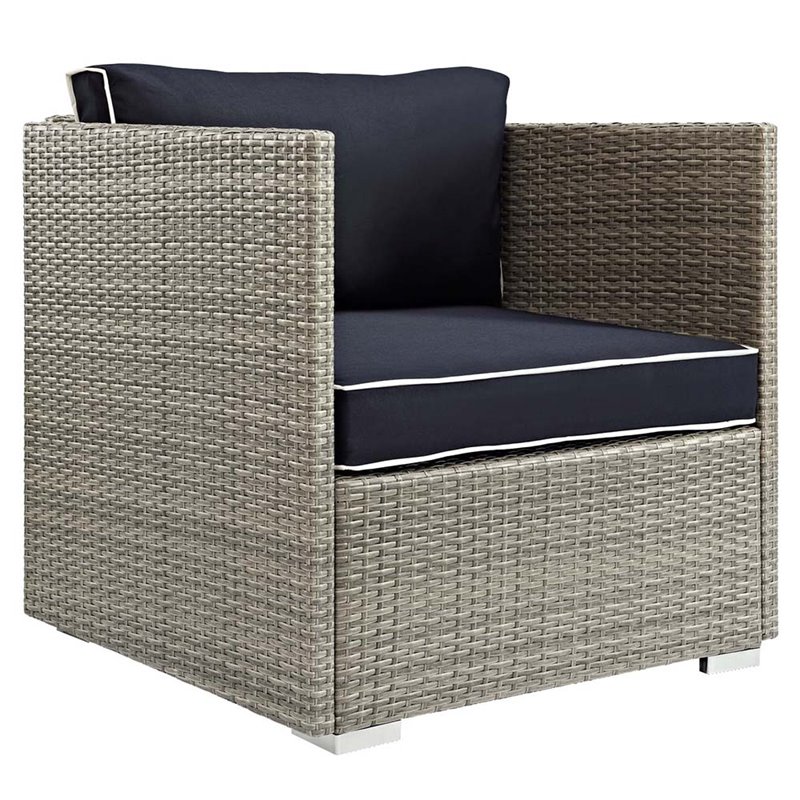 Afuera Living Contemporary Patio Arm Chair in Light Gray and Navy