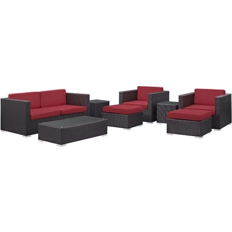 Afuera Living 8-Piece Aluminum Rattan Outdoor Patio Sofa Set in Espresso / Red