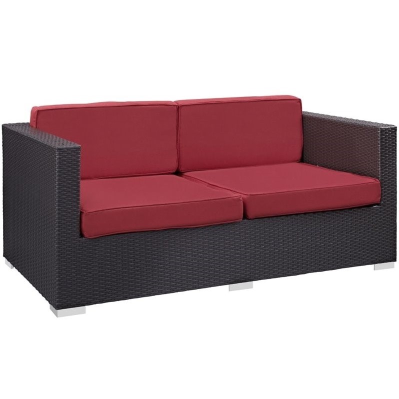 Afuera Living 8-Piece Aluminum Rattan Outdoor Patio Sofa Set in Espresso / Red