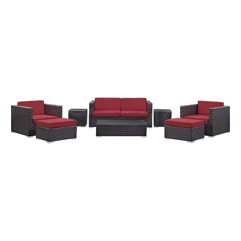 Afuera Living 8-Piece Aluminum Rattan Outdoor Patio Sofa Set in Espresso / Red