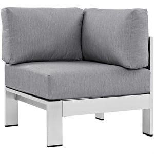 Afuera Living Fabric Aluminum Outdoor Patio Corner Sofa Chair in Silver / Gray
