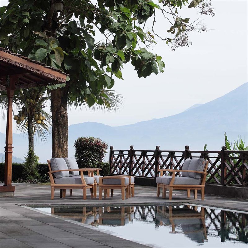 Afuera Living 2-Piece Solid Teak Wood Patio Sofa Sectional Set - Natural / Gray