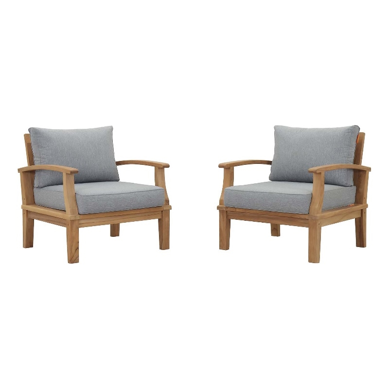 Afuera Living 2-Piece Solid Teak Wood Patio Sofa Sectional Set - Natural / Gray