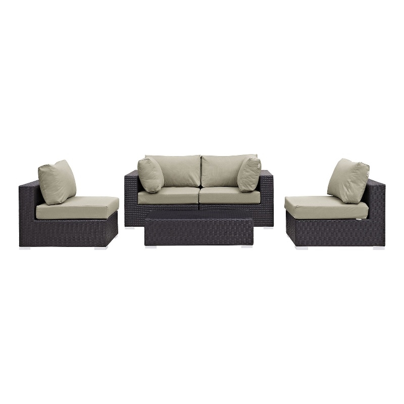 Afuera Living 5-Piece Aluminum and Rattan Patio Sectional Set - Espresso / Beige