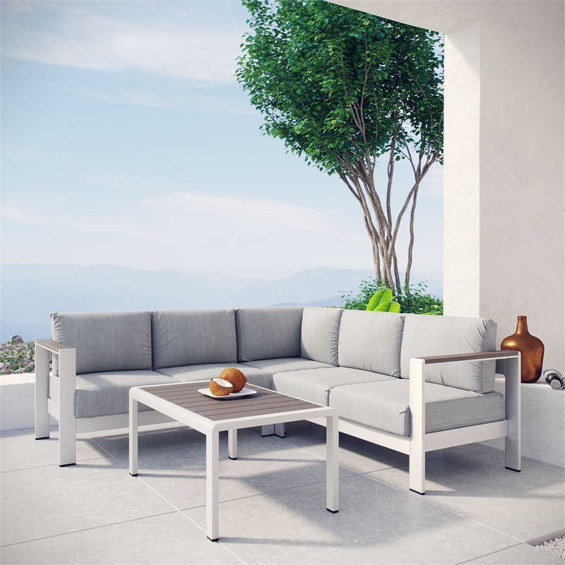 Afuera Living 4-Piece Outdoor Patio Aluminum Sectional Sofa Set in Silver / Gray