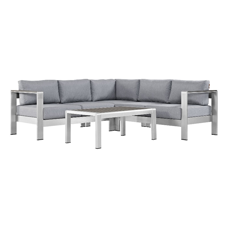 Afuera Living 4-Piece Outdoor Patio Aluminum Sectional Sofa Set in Silver / Gray