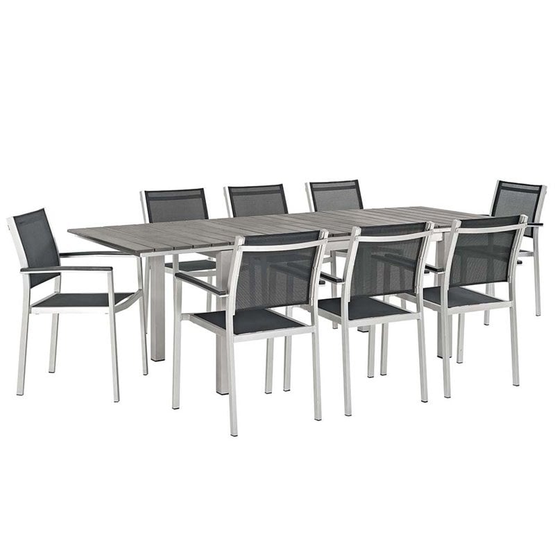 Afuera Living 9-Piece Extendable Aluminum Patio Dining Set in Silver and Black