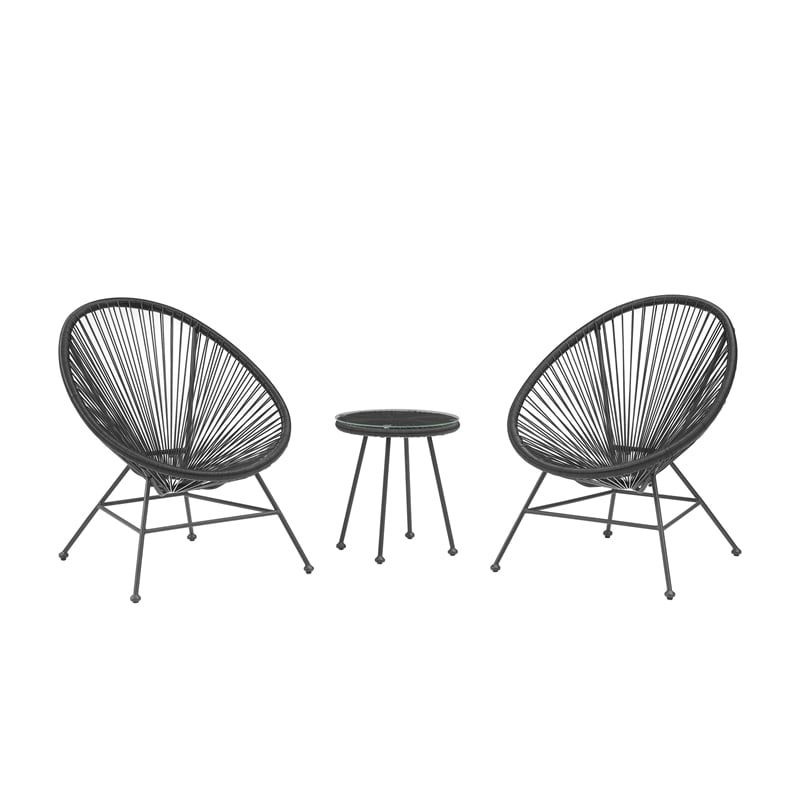 Afuera Living Outdoor Oval Chair Handwoven Wicker Roping Steel Frame in Black
