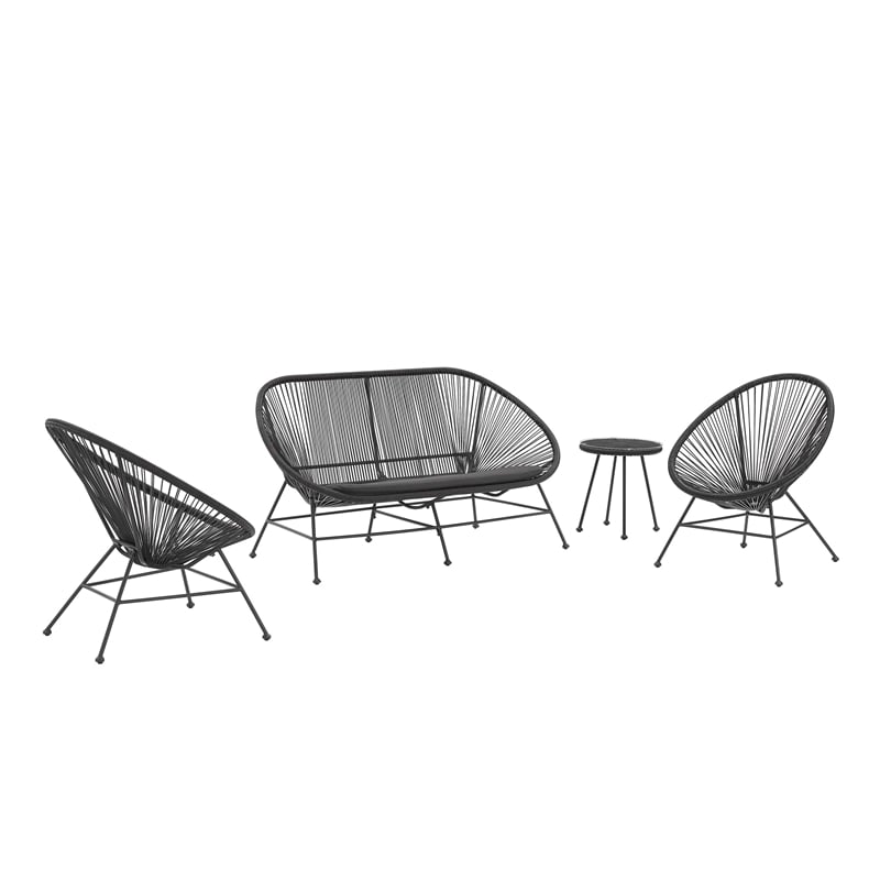 Afuera Living Outdoor Oval Chair Handwoven Wicker Roping Steel Frame in Black