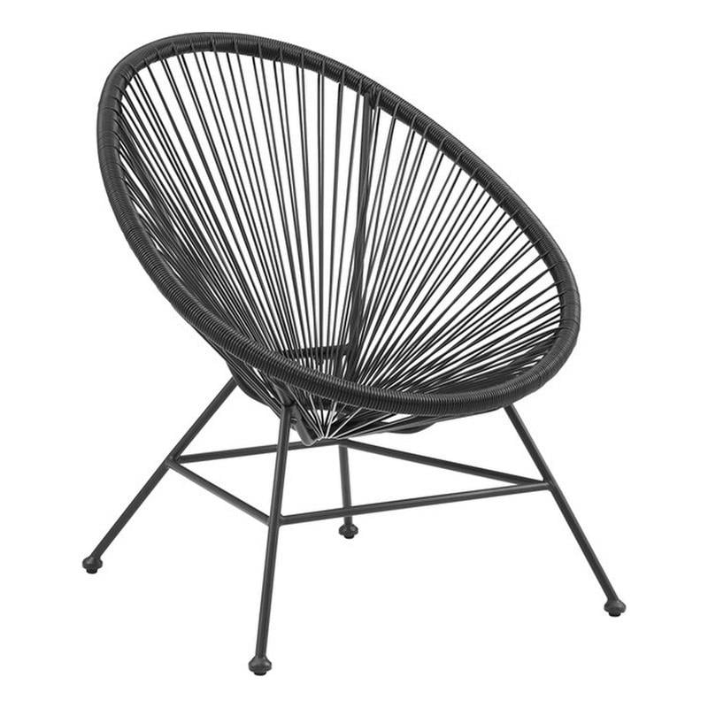 Afuera Living Outdoor Oval Chair Handwoven Wicker Roping Steel Frame in Black