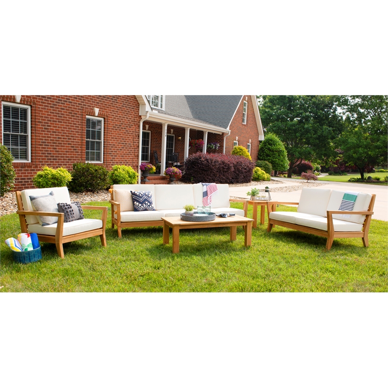 Afuera Living Outdoor Solid Wood 2 Seat Sofa/UV Resistant Cushions in Natural