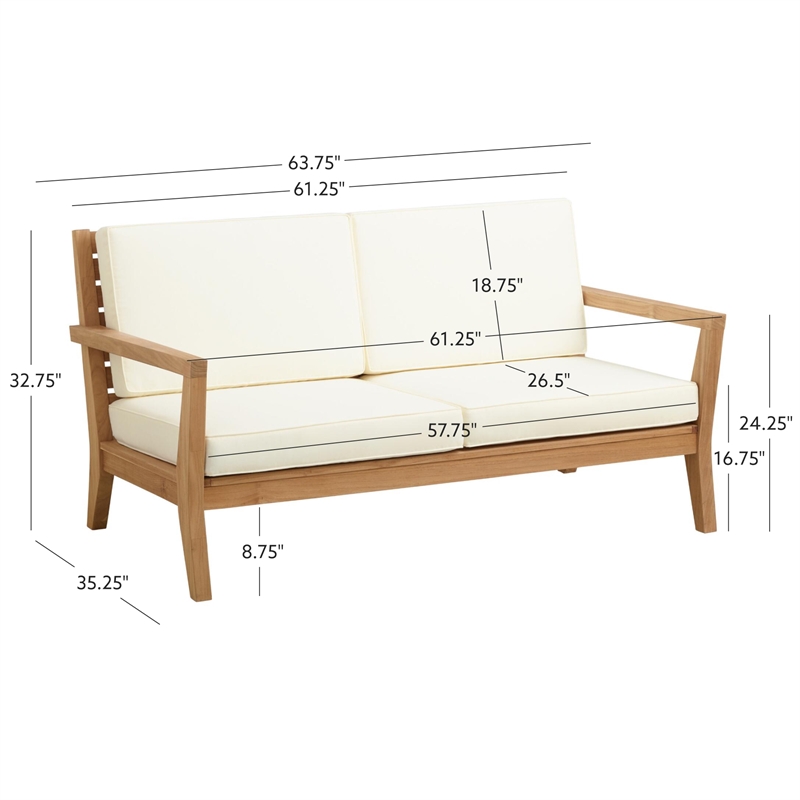 Afuera Living Outdoor Solid Wood 2 Seat Sofa/UV Resistant Cushions in Natural