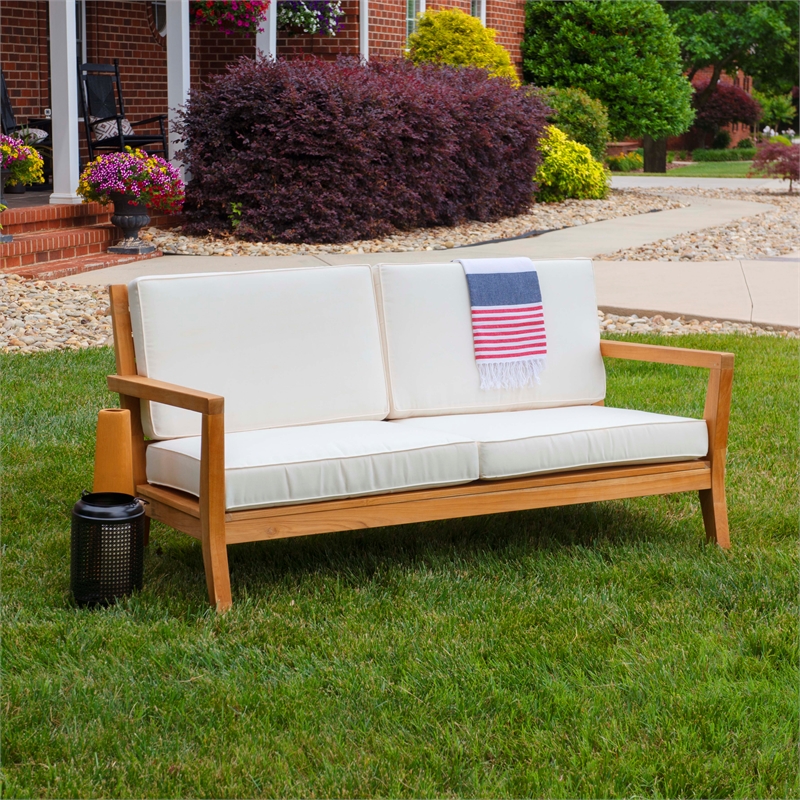 Afuera Living Outdoor Solid Wood 2 Seat Sofa/UV Resistant Cushions in Natural