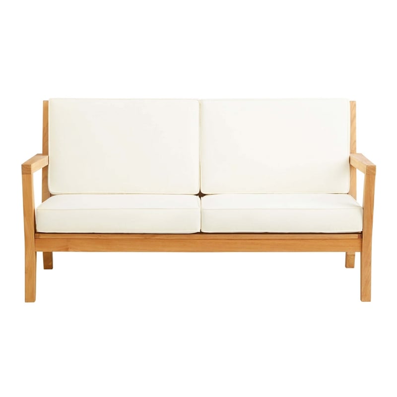 Afuera Living Outdoor Solid Wood 2 Seat Sofa/UV Resistant Cushions in Natural