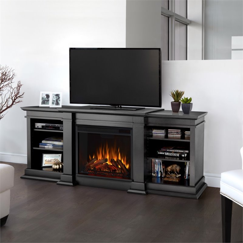 Afuera Living Modern Indoor TV Stand Electric Fireplace in Black