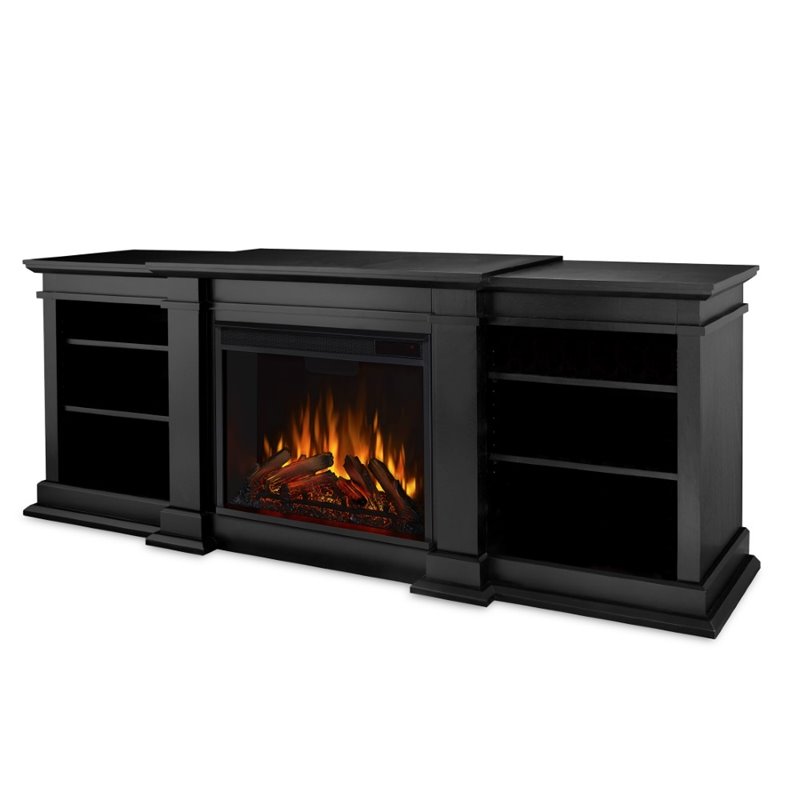 Afuera Living Modern Indoor TV Stand Electric Fireplace in Black