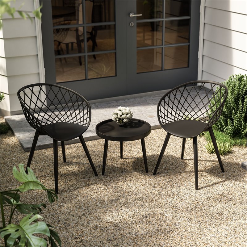 Afuera Living Contemporary Polypropylene and Steel Chat Set in Black