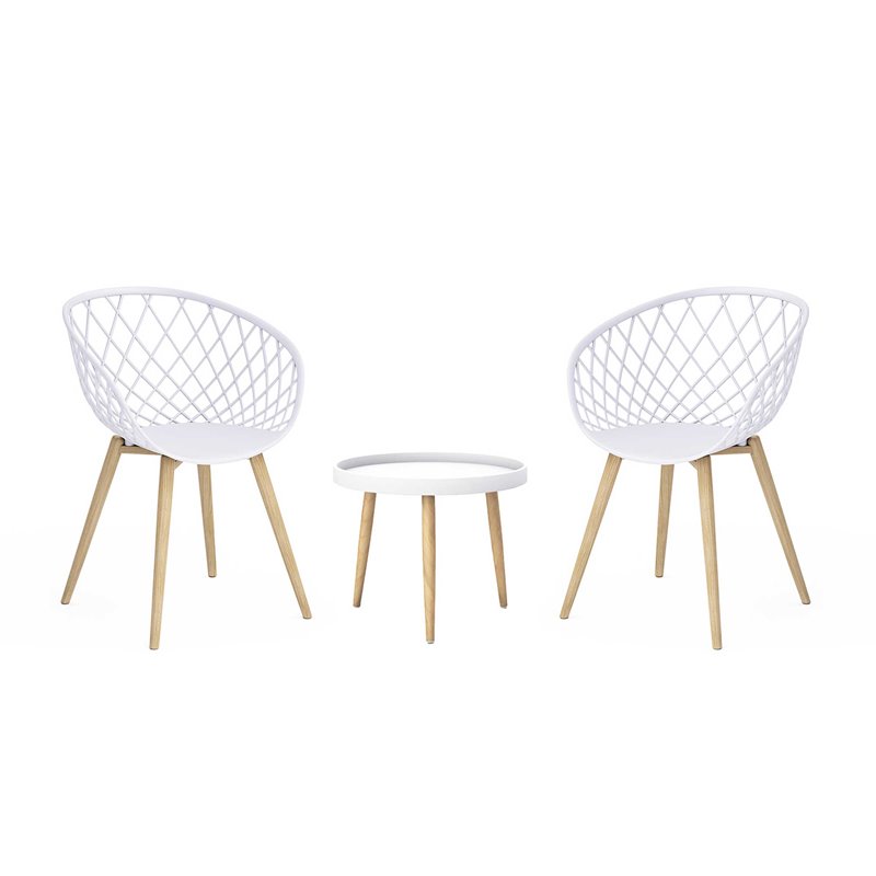 Afuera Living Contemporary Polypropylene and Steel Chat Set in White & Natural