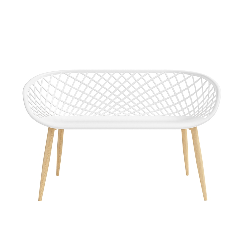 Afuera Living Contemporary Bench White and Natural Indoor/Outdoor