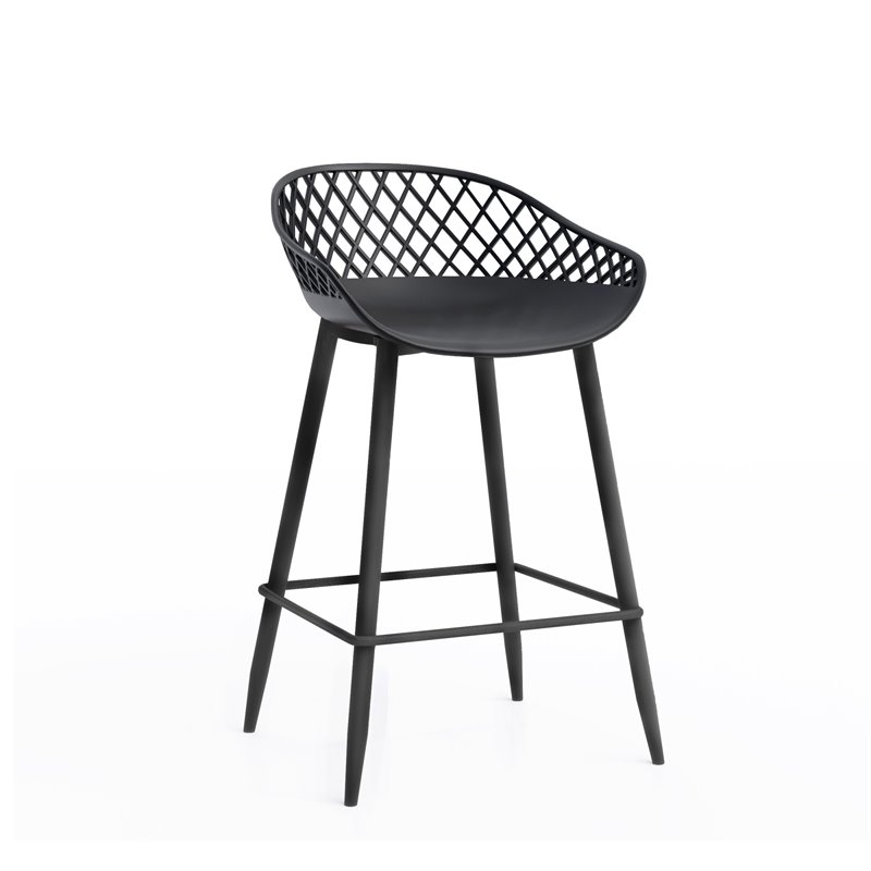 Afuera Living Contemporary Steel Counter Stool 2 Piece Set in Black