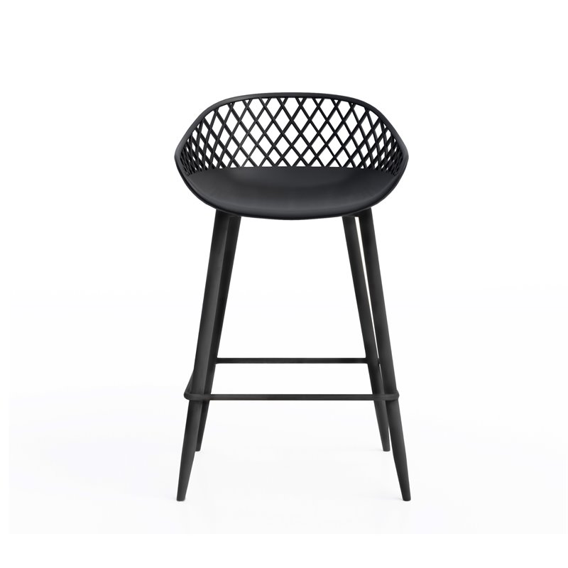 Afuera Living Contemporary Steel Counter Stool 2 Piece Set in Black