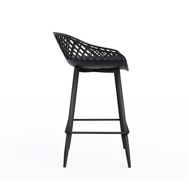 Afuera Living Contemporary Steel Counter Stool 2 Piece Set in Black