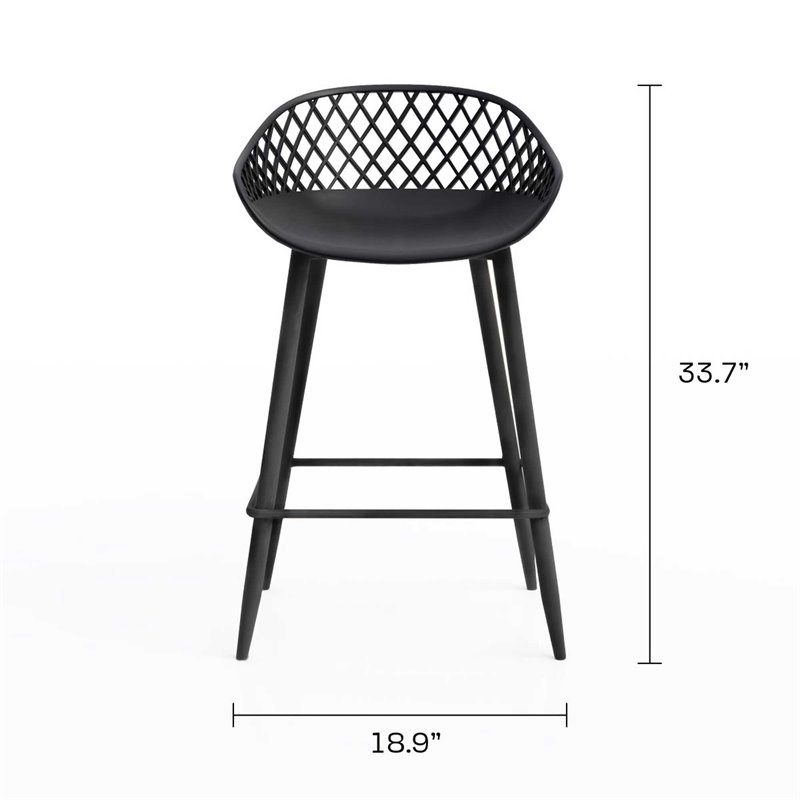 Afuera Living Contemporary Steel Counter Stool 2 Piece Set in Black
