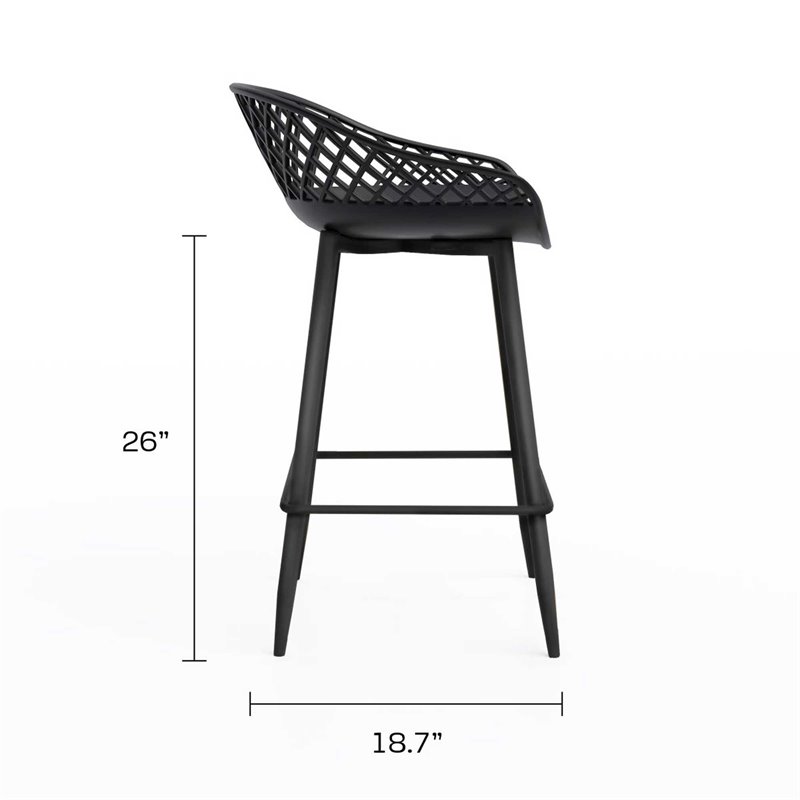 Afuera Living Contemporary Steel Counter Stool 2 Piece Set in Black