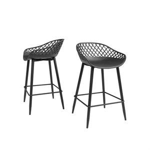 Afuera Living Contemporary Steel Counter Stool 2 Piece Set in Black