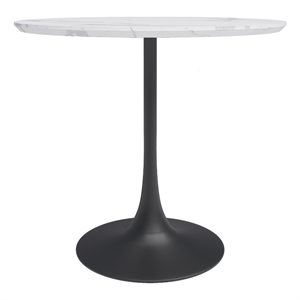 Afuera Living Mid-Century Steel 31.5&quot Cafe Table in White Marble & Black