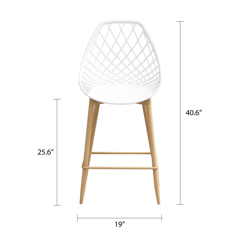 Afuera Living Mid-Century Steel Counter Chair 2 Piece Set in White & Natural