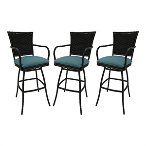 Afuera Living Set of 3 Outdoor Indoor Extra Tall 34&quot Bar Stool on Black Frame