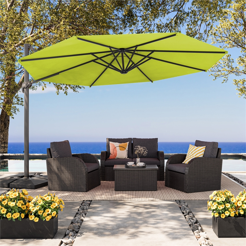 Afuera Living Lime Green Fabric 11.5ft Deluxe Aluminum Offset Patio Umbrella