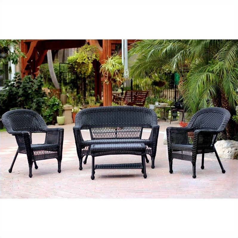 Afuera Living 4 Piece Resin Wicker Modern Patio Sofa Set in Black